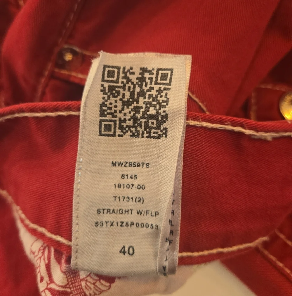 VTG True Religion Rare Red White Stitch Flap Large T Mens Jean Straight 40